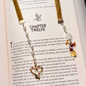 Handmade Velvet Ribbon Beaded Bookmark with Genuine Stones